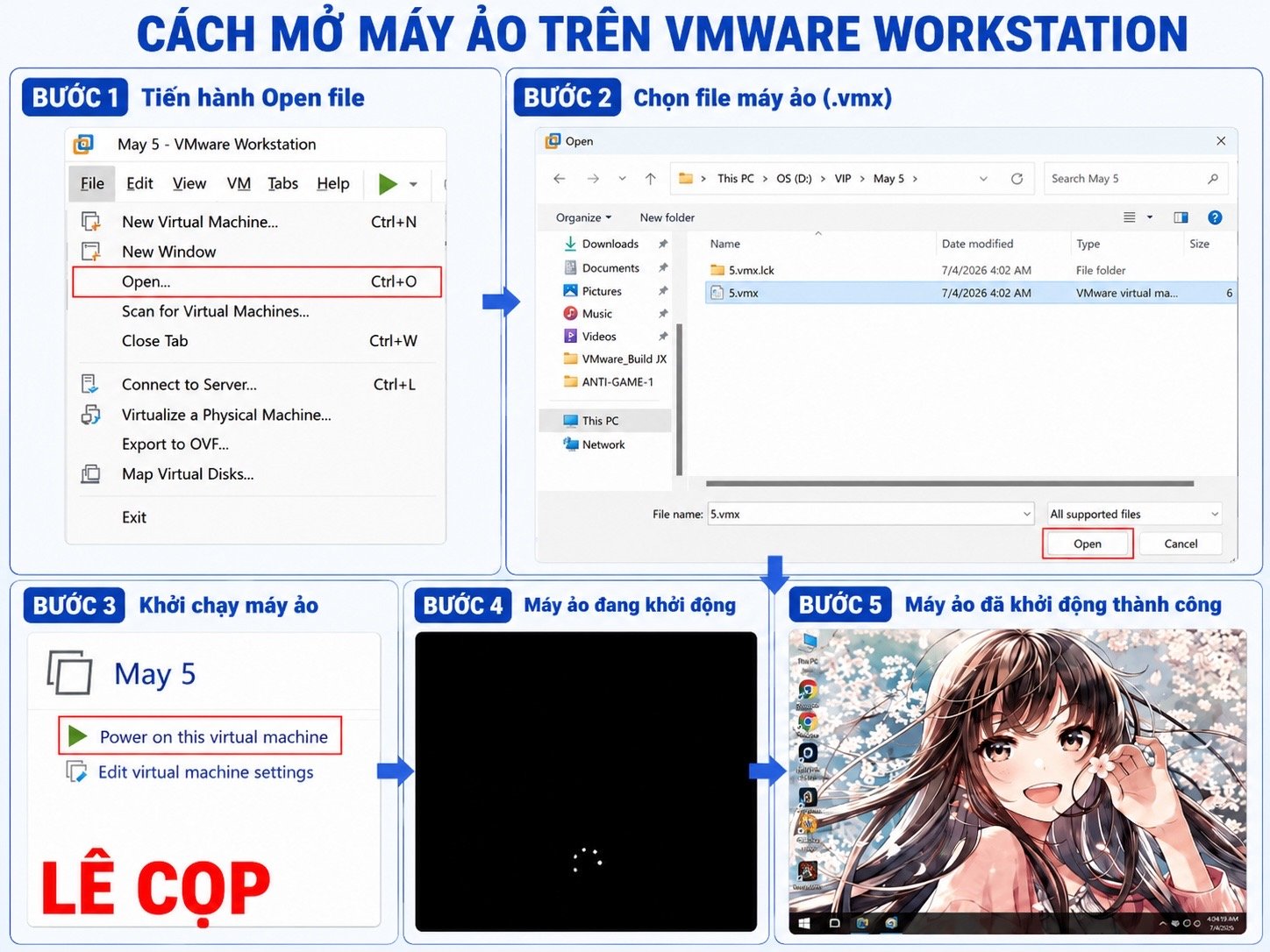 Mở máy ảo trên VMware Workstation